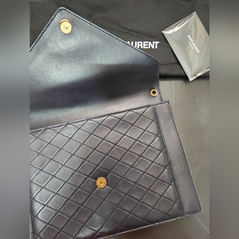 Saint Laurent Dark Navy Gaby Envelope Satchel Quilted Lambskin Leather - Picture 3 of 15